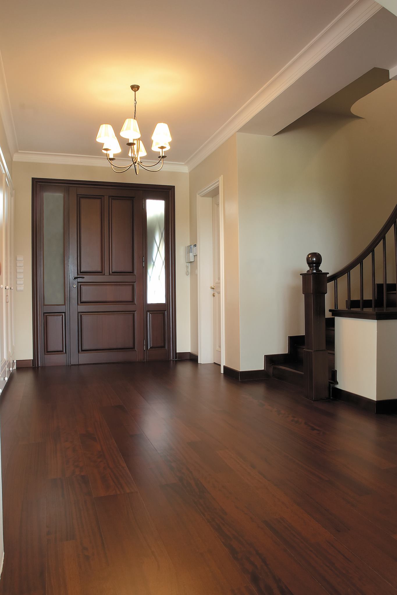 Hardwood refinishing — restored oak floors with fresh stain