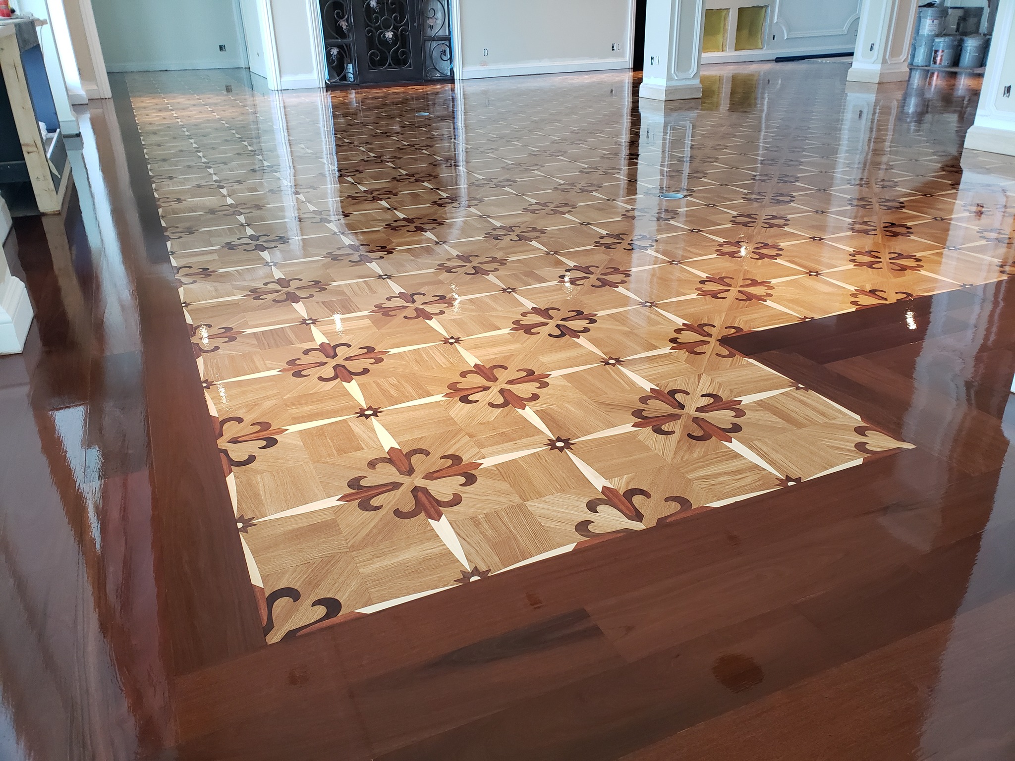 Hardwood floor installation — wide plank oak in living room