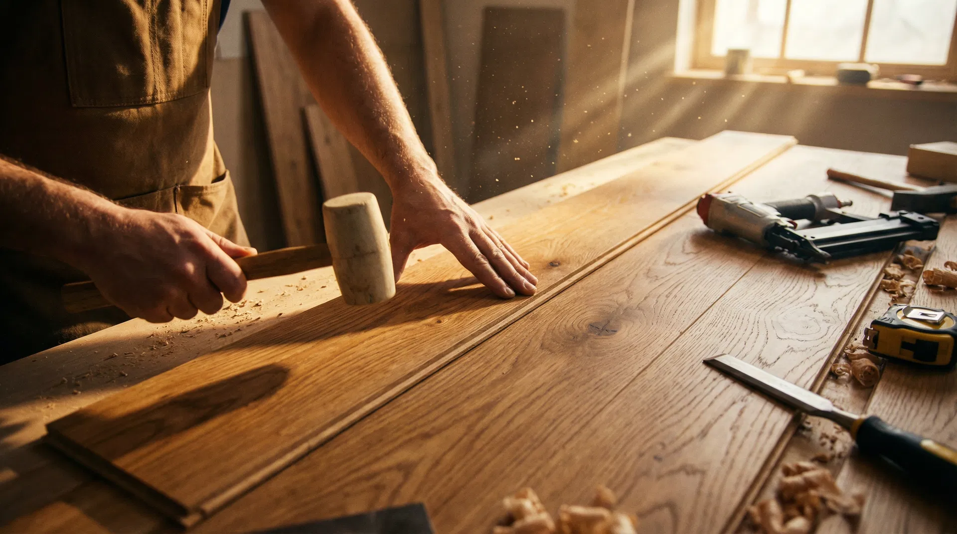 Craftsman installing hardwood floor
